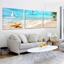 Quadros de lona sem moldura, pintura decorativa com 3 painéis, para parede, sala de estar, com visão noturna de mar, imagem para família 2024 - compre barato