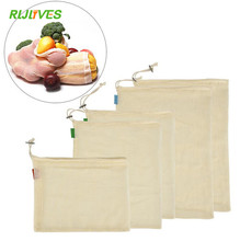 Bolsas de algodón para verduras, bolsas de malla para almacenamiento de frutas y verduras, lavables a máquina, con cordón 2024 - compra barato