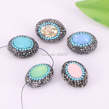 New 8Pcs Mixed Color Paved Crystal Rhinestone Faceted Stone Oval Shape Loose Beads DIY Jewelry 2024 - buy cheap