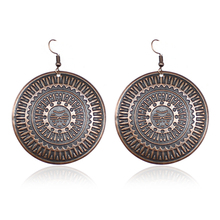 Retro bronze Copper Round Coin Drop Earrings Big Round Carved Earrings Ethnic Antique Gypsy Earrings For Women Oorbellen Brincos 2024 - buy cheap