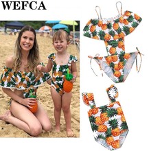 Mother Daughter Swimwear Family Look Matching Clothes Pineapple Swimming Wear Outfits Mom Baby Women Kids Bikini Bathing Suit 2024 - buy cheap