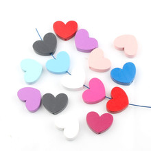 Handmade 10pcs (can pick up color)30x23x10mm Heart Shape Wood Beads for Jewelry Making DIY Pacifier Clip Rattle Wooden Beads 2024 - buy cheap