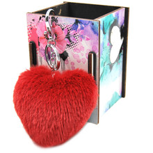 Брелок для ключей, из искусственного меха Рекс, с помпоном в виде сердца, женская сумка, брелок для ключей, мужской автомобильный брелок, Ювелирные Безделушки 2024 - купить недорого