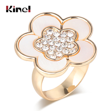 Kinel-Anillo de concha de mar blanca para mujer, moda novedosa, Color dorado, flor de cristal, joyería de compromiso, anillos de fiesta 2024 - compra barato