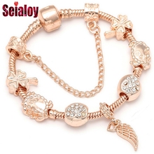 SEIALOY European Fashion Rose Gold Lucky Bracelets For Women Friendship Lover Crystal Beads Wings Charm Brands Bracelet Bangles 2024 - buy cheap