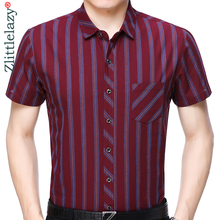2019 new casual pocket summer striped short sleeve slim fit men shirt streetwear social dress shirts mens fashions jersey 51523 2024 - buy cheap
