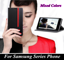 Cartera de cuero caso de color mixto de la cubierta del teléfono para Samsung S5 S6 S7 Note3 4 Edge Plus A3 A5 A7 J1 J5 J7 2015, 2016 2024 - compra barato