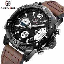 GOLDENHOUR Mens Watches Top Brand Luxury Waterproof Leather Quartz Watch Military Sport Digital Clock Men Gift Relogio Masculino 2024 - buy cheap