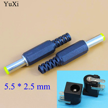 Yuxi tomada de alimentação cc + jack 5.5-2.5mm, plugue macho e fêmea para soquete adaptador de painel de montagem 5.5mm * 2.5mm 2024 - compre barato