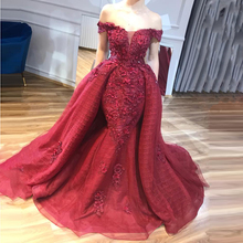 Best Quality Burgundy Mermaid Prom Gowns with Detachable Train Off Shoulder Appliqued Formal Dress robe de soiree Evening Wear 2024 - buy cheap