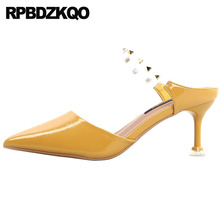 Clear Casual Women Thin Rivet Metal Medium Heels High Pumps Transparent Patent Leather Pvc Pointed Toe Stud Ladies Yellow Shoes 2024 - buy cheap