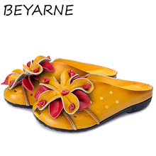 BEYARNE 2018 Woman Genuine Leather Shoes For Woman Slippers Slip-On Outdoor Slippers Women Shoes Flat with Sandals Floral E194 2024 - buy cheap