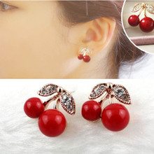 Pendientes de cereza roja para mujer, pendientes sin perforaciones, fruta dulce, joven, bonita, estudiantes 2024 - compra barato