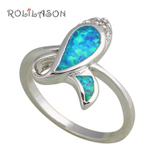 Flower designer fashion brand new arrival products Fashion Jewelry Blue Fire Opal Silver Stamped Rings USA #5.5 #6.5 #7.5OR354 2024 - buy cheap