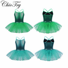 Children Girls Kids Sequins Dress Glitter Mermaid Costume Scales Pattern Ballet Dance Gymnastics Leotard Tutu Performance Dress 2024 - buy cheap