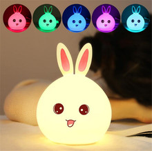 Luz LED nocturna de conejo para niños, lámpara de mesita de noche de silicona Multicolor con Sensor táctil, Control de grifo, luz nocturna 2024 - compra barato