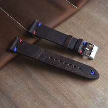 Handmade WatchBand Genuine Soft Leather Strap Watch Wristband Replacement 18mm 20mm 22mm 24mm Dark Brown Red with Blue Stitching 2024 - buy cheap