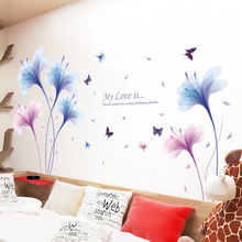 Pegatinas de pared 3D para decoración del hogar, calcomanía artística de flor encantadora azul romántica, decoración de TV para sala de estar 2024 - compra barato