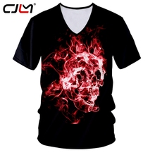 CJLM-camiseta negra informal para hombre, camisa con estampado 3D completo, cuello en V, Hip Hop, calavera de llama 2024 - compra barato