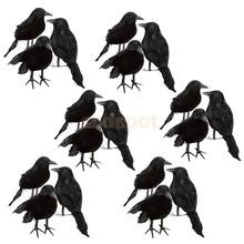 18 pieces Black Feathered Small Crows Birds Ravens Props Halloween Decor 2024 - buy cheap