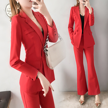 Fashion Women's 2 Piece Sets Pant Suits Slim red Blazer Jacket & Flare pants Office Lady Suit Women Outfits Work Pant Suits 2024 - buy cheap