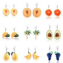 Cute Fruit Earrings Banana Peaches Pear Kiwi Orange Cucumber Dragon Apple Pineapple Fruit Dangle Hook Earrings Jewelry 2024 - buy cheap