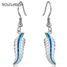 Rolilason novo leaff gota brincos para mulheres presente azul fogo opala prata carimbado 925 moda jóias oe697 2024 - compre barato