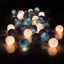 Estilo tailandés 20 unids/lote de algodón azul Led de bola alimentada por batería o enchufe de EE. Cadena de luces de hadas para fiesta de Navidad Garland boda fiesta 2024 - compra barato