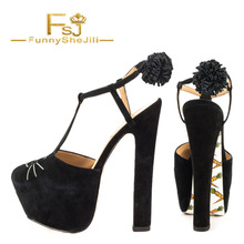 Sandalias negras con correa en T para mujer, zapatos con talón superalto, a la moda, Incomparable, FSJ 2024 - compra barato
