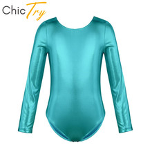 ChicTry Children Long Sleeve Ballet Leotard Girls Shiny Solid Color Gymnastics Leotard Sports Bodysuit Kids Stage Dance Costume 2024 - buy cheap