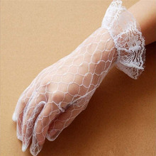 Guantes cortos blancos para novia, mitones de gasa rómbica transparente con dedos completos, de encaje, longitud de muñeca, accesorios de fiesta 2024 - compra barato