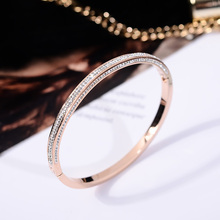 Yun ruo pulseira de cristal brilhante feminina, nova moda 2019 cor ouro rosê titânio para presente de aniversário festa de aço 2024 - compre barato