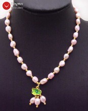Collar de perlas naturales Qingmos para mujer, joyería con 7-9mm, Perla Barroca Rosa Clara y colgante de hoja de loto, collar de 17 "nec6002 2024 - compra barato