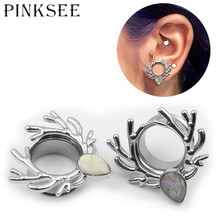 Pinksee 1 Pair Creative Deer Antlers Ear Plugs Stainless Steel Piercings Ear Expander Gauge Body Piercing Jewelry Unisex 2024 - buy cheap