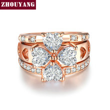 ZHOUYANG Luxury Ring Sets For Women Sweet heart Wedding Lucky Clover Cubic Zirconia Rose Gold Color 3 PCS Fashion Jewelry R673 2024 - buy cheap