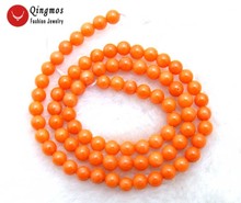 Qingmos-Cuentas sueltas redondas naturales de Coral naranja, 5-6mm, para fabricación de joyas, collar, pulsera, hebra suelta, Jewelry-los659 fina de 15" 2024 - compra barato