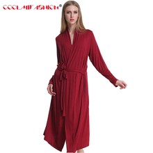 CooLMiFashion Soft Cotton Dressing Gowns Red Bathrobe For Women Bridesmaid Robes Sleepwear Female Long Robe Sexy Nightgown femme 2024 - buy cheap