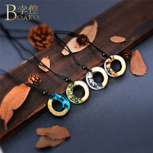 Women Necklace Handmade Wood Round Sweater Choker Long Chain Ethnic Boho Multicolor Smoke Style Resin Wood Sweater Chain Gift R5 2024 - buy cheap