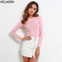 NCLAGEN 2018 New Women Long Sleeve Spring Autumn T-shirt Pure Cotton Ribbed Bustier Knitting Crop Top Sexy Slim Fit T Shirt 2024 - buy cheap