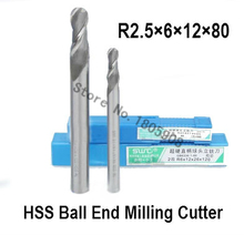 10PCS lengthening R2.5 high speed steel ball end milling cutter, straight shank white steel cutter, R alloy milling cutter 2024 - buy cheap