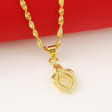 new jewelry fashion gold color heart charm pendant necklaces for women girls 24K yellow necklaces wedding jewelry 2024 - buy cheap