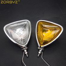 Zorbyz lâmpada de farol de motocicleta triângulo cromado de metal com parte traseira lisa para harley chopper bobber personalizado 2024 - compre barato