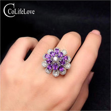 CoLife Jewelry 925 Silver Flower Ring with Amethyst 15 Pieces Natural Amethyst Silver Ring Fashion Silver Amethyst Jewelry 2024 - buy cheap