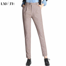 LXMSTH Autumn Winter Women Wool Pants Slim Vintage British Style Plaid Classic Trousers Female Thick Warm Causal Pants Plus Size 2024 - buy cheap