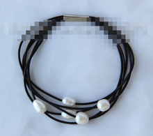 free shipping 01004 5rows baroque white freshwater cultured pearl leather bracelet 2024 - buy cheap