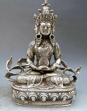 8" China Tibet hand-made silver carved fine four face Buddha sculpture Statue 2024 - buy cheap