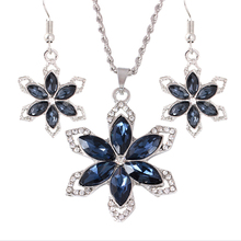 Crystal Colorful Blue Flower Necklace Romantic Bride SetsBig Earring Jewelry Set For Women Wedding Bijoux 2024 - buy cheap