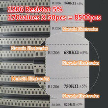 1206 SMD Resistor Sample Book 5% Tolerance 170valuesx50pcs=8500pcs Resistor Kit 0R~10M 0R-10M 2024 - buy cheap