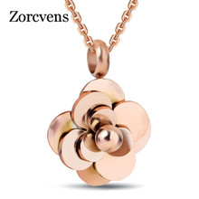 Zorctens colar feminino de aço inoxidável, colar camélia em cor ouro rosê, colar de flor e gargantilha 2024 - compre barato