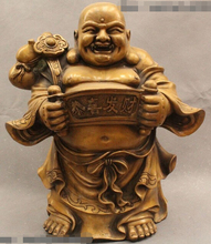 wholesale factory 15" Chinese Buddhism Brass Happy Laugh Maitreya Buddha Bat Peach Ru Yi Statue AE1024 AB1025 2024 - buy cheap